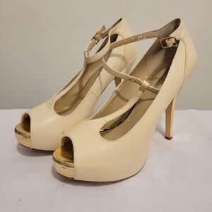I-N-C Womens Dorty Cream/Gold Peep-Toe Platform High Heel